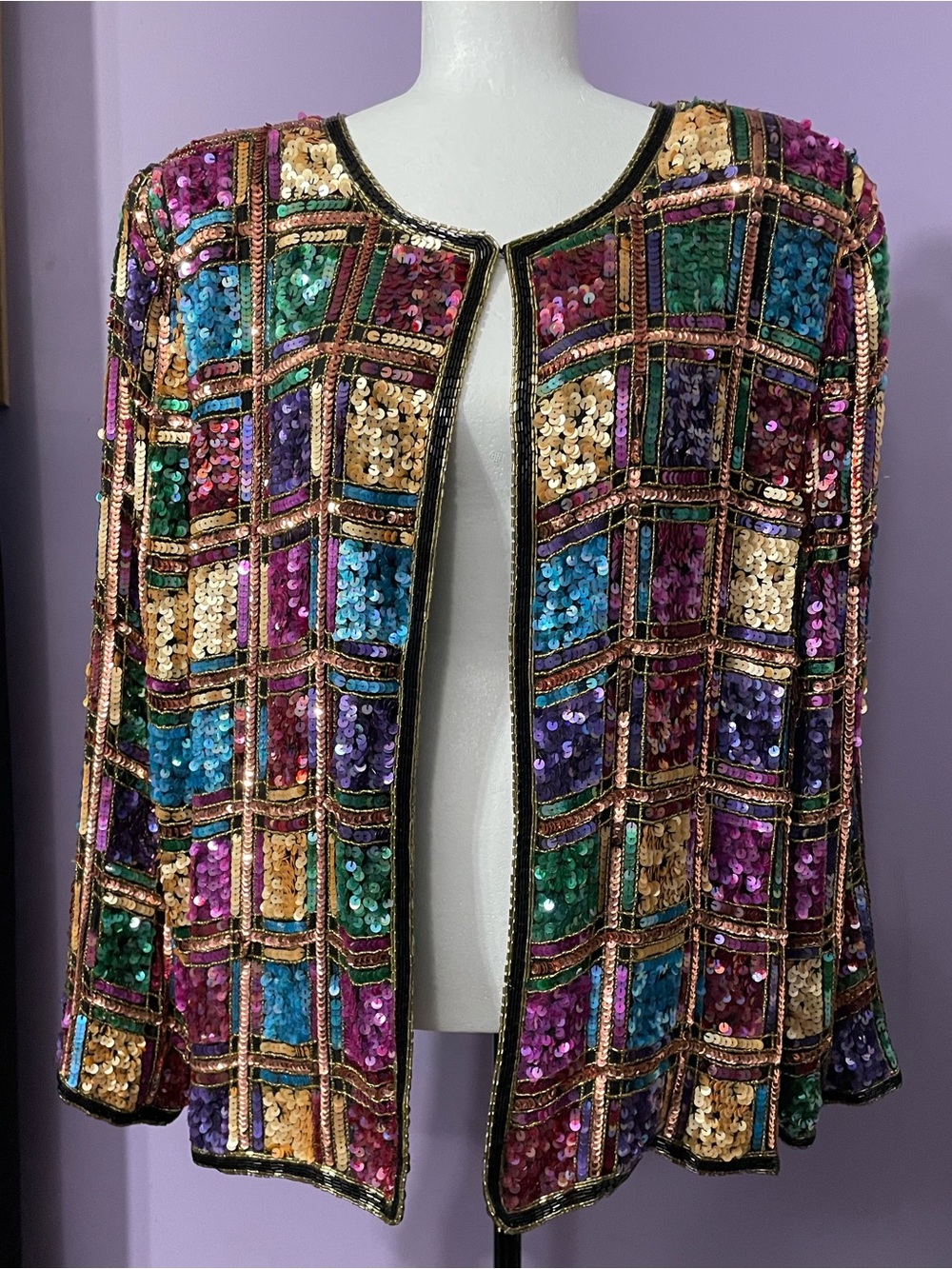 VTG NWT Laurence Kazar Multicolor Sequin Grid Jacket